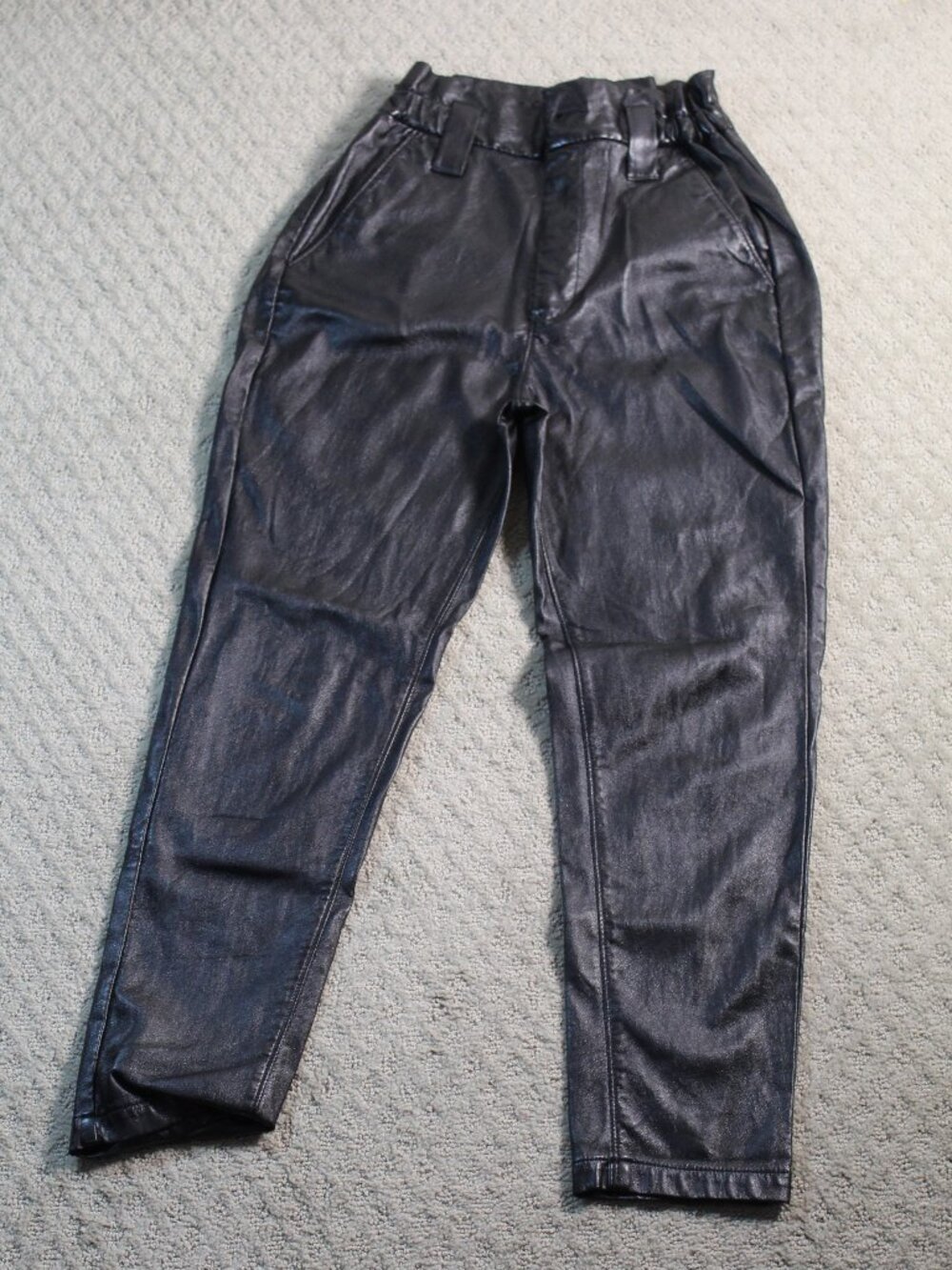 Express Size 4R Ankle Super High Rise Paperbag Black Faux Leather Pants